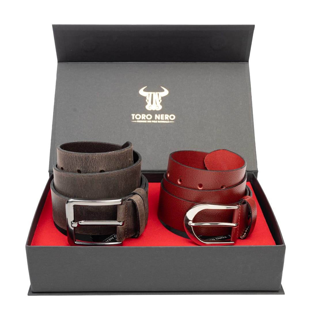 set-cadou-curea-femeicurea-barbati-piele-naturala-rosu-maro-Thick-Industrial