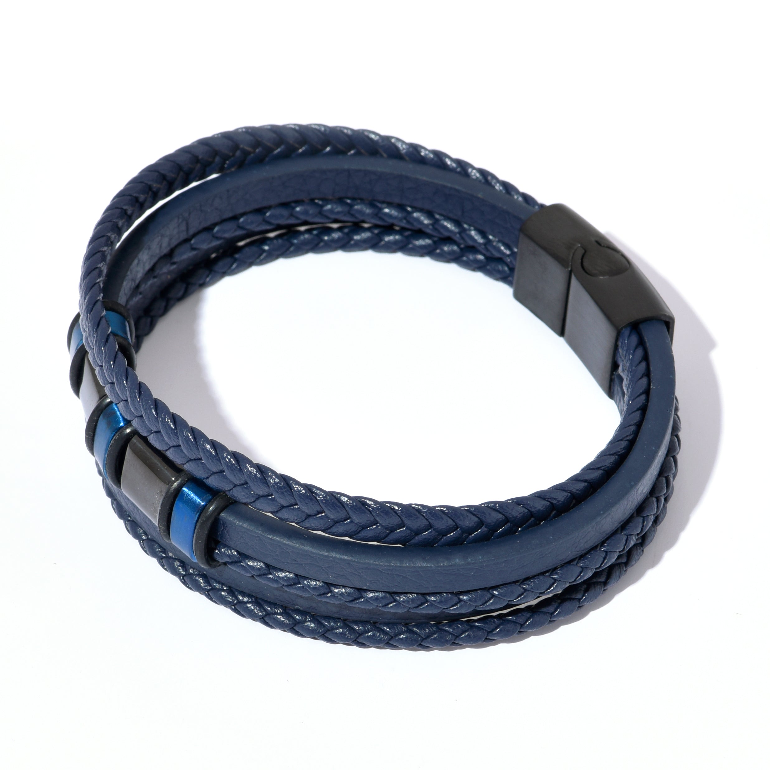 Bratara barbati din piele naturala bleumarin Eclipse