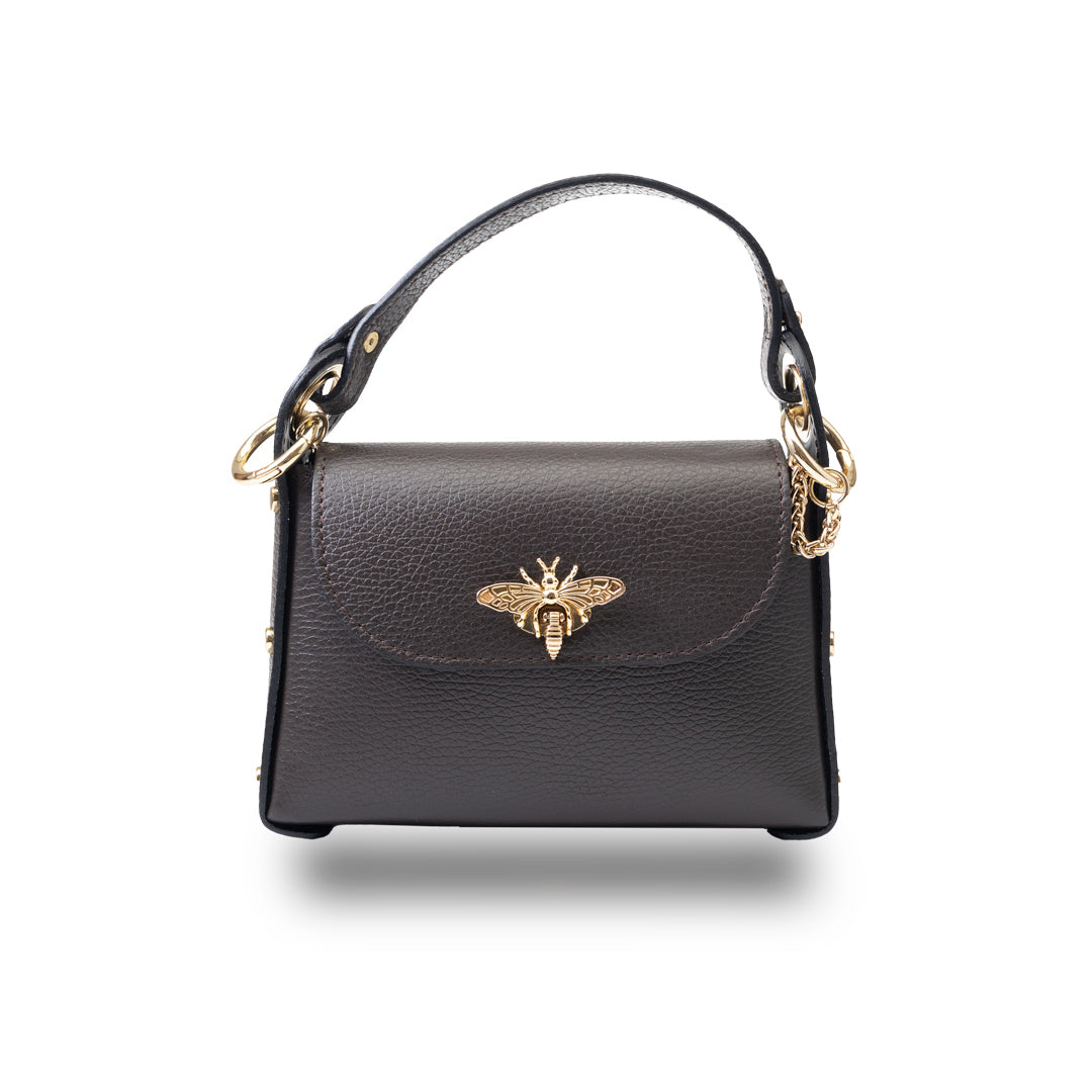 Geantă damă din piele naturala dark brown Iris
