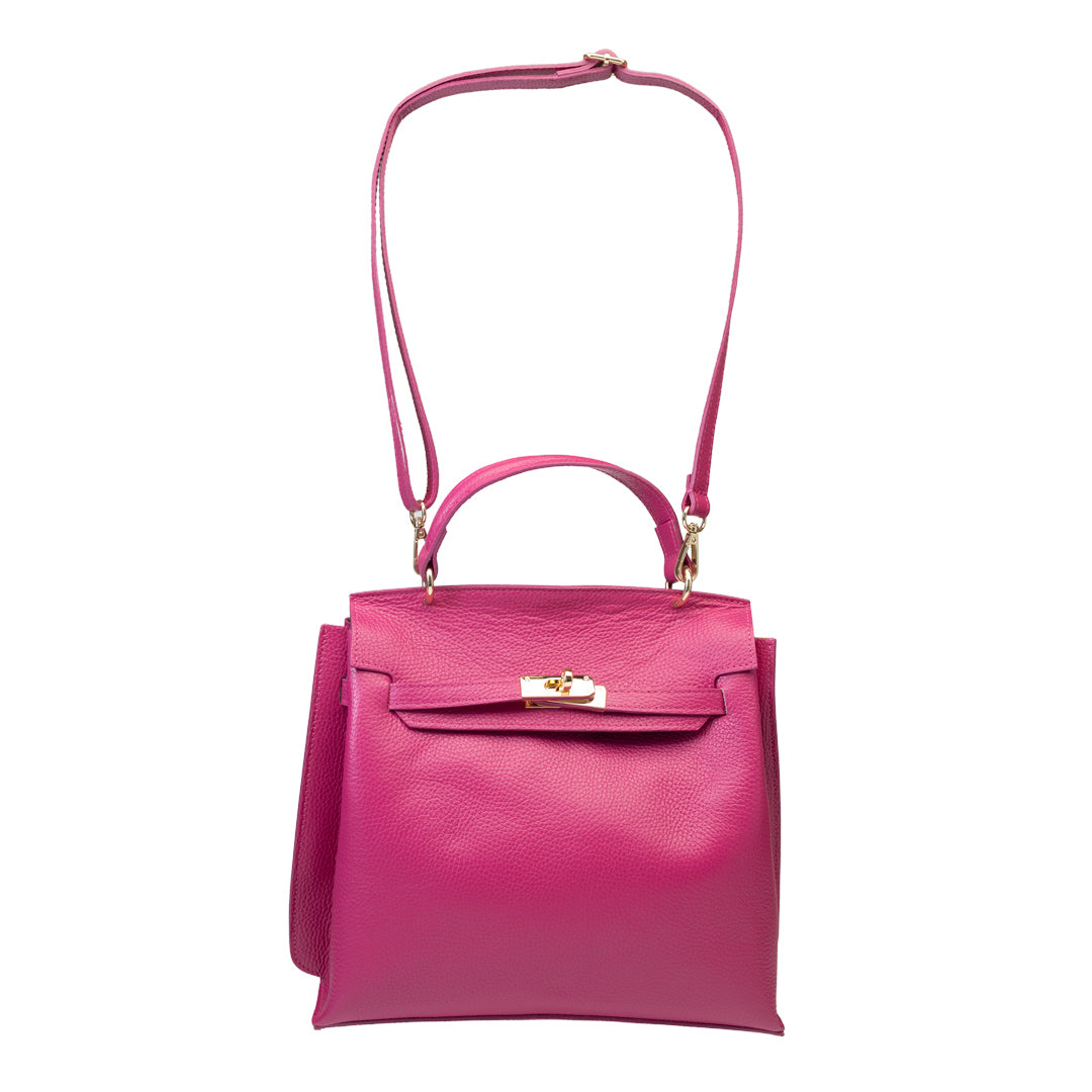 Geanta dama din piele naturala fucsia Raluca