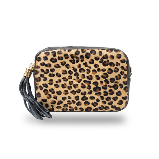 Geantă damă din piele naturală neagru leopard Adela