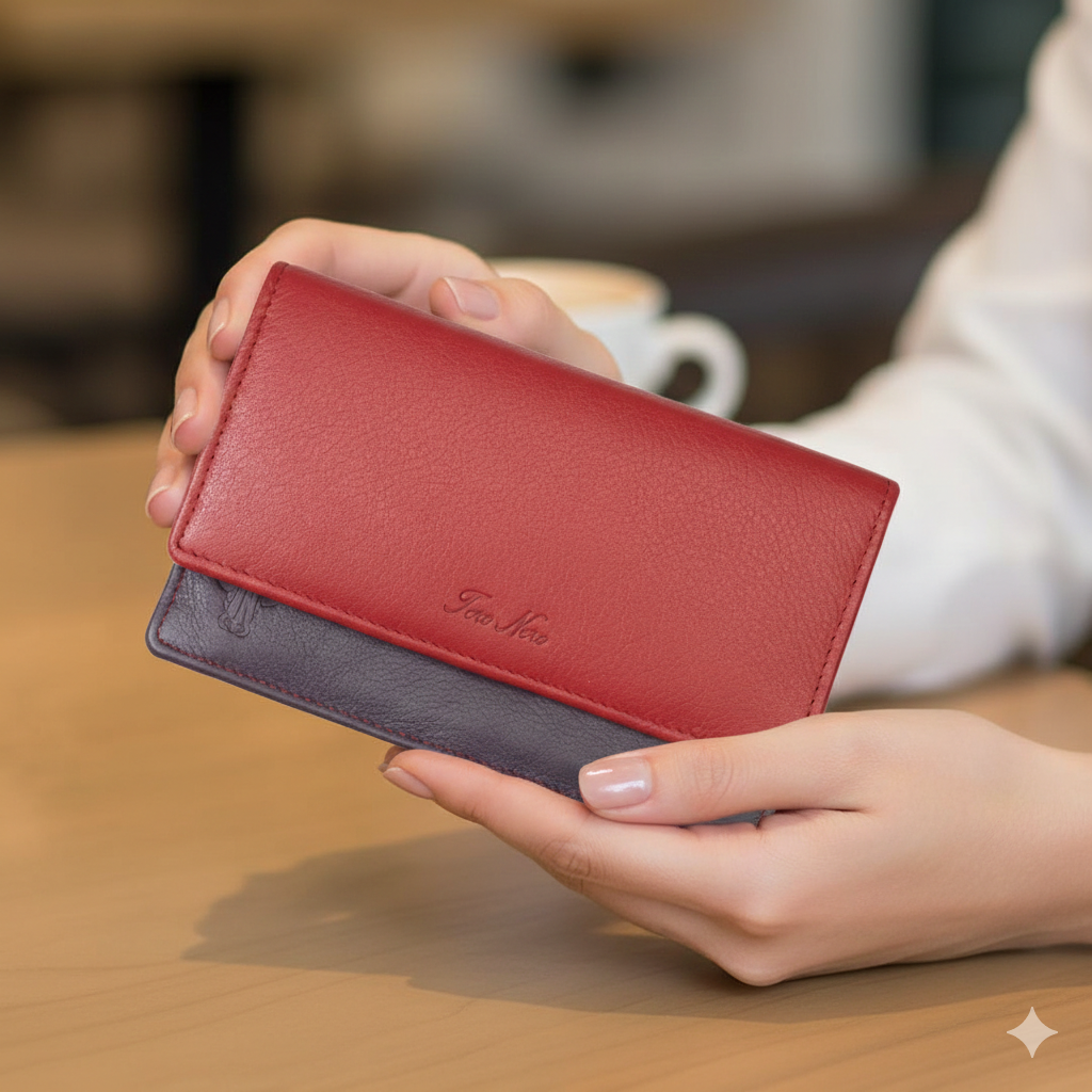 Portofel femei din piele naturala rosu-mov Cloudy,protectie Rfid