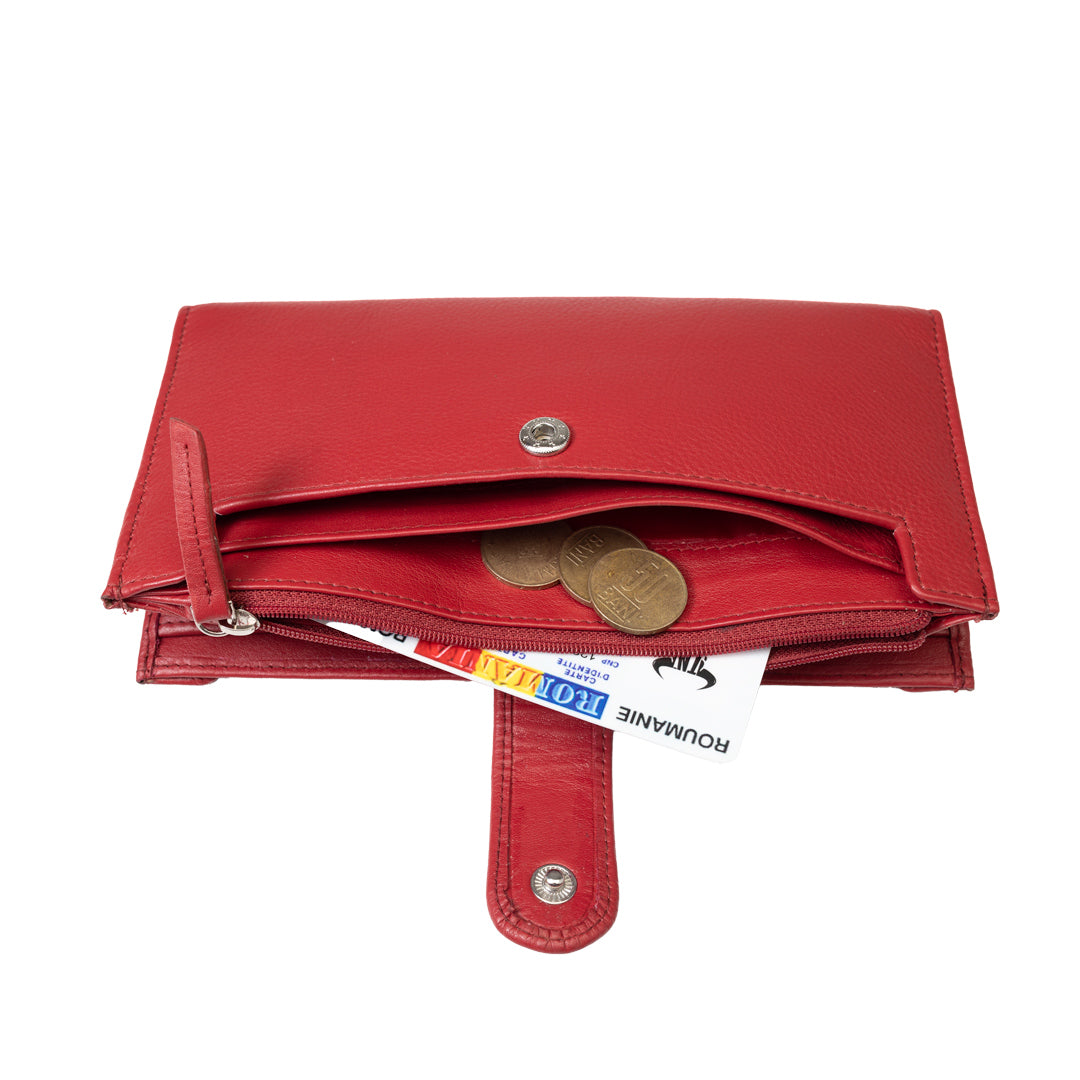 Portofel femei din piele naturala rosu Cory,protectie Rfid