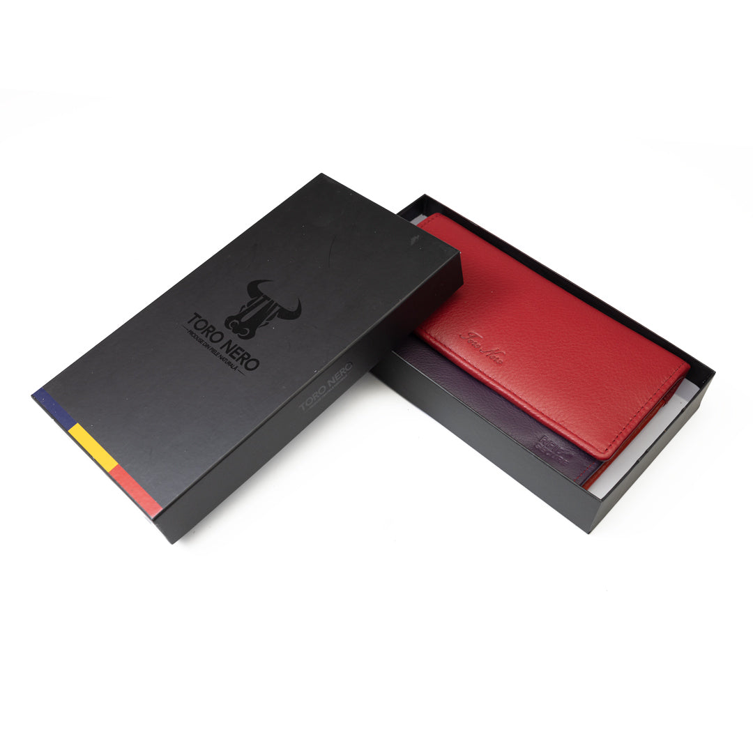 Portofel femei din piele naturala rosu-mov Cloudy,protectie Rfid