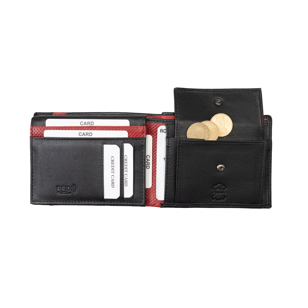 Portofel barbati din piele naturala negru-rosu Vox,protectie RFID